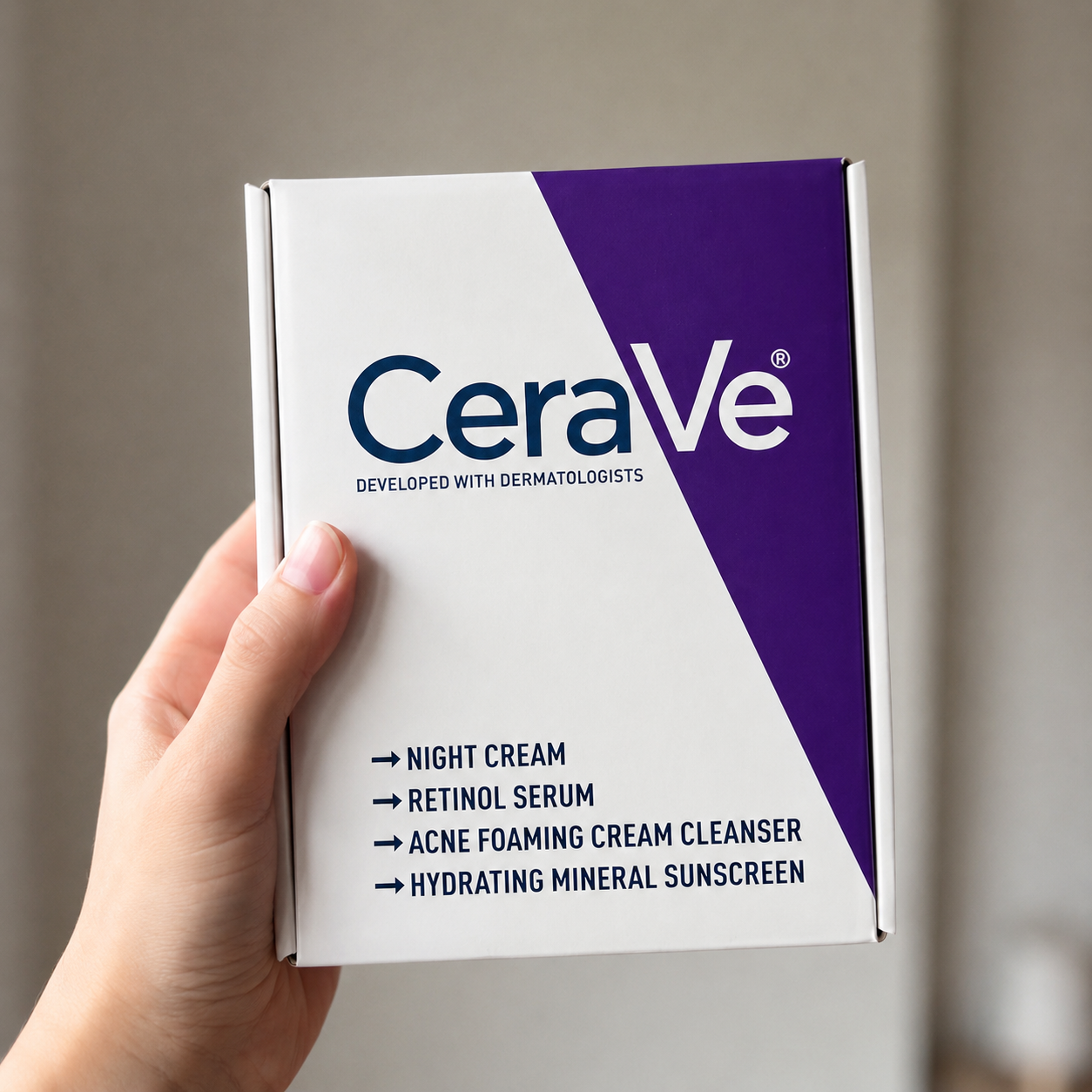 CeraVe 4-in-1 Complete Skincare Kit – Retinol Serum, Acne Foaming Cleanser, Night Cream & Hydrating Mineral Sunscreen SPF 50